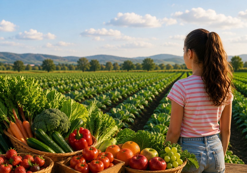 La principal vía de exposición a los plaguicidas de la población general es la alimentación, especialmente a través del consumo de frutas y verduras cultivadas con métodos convencionales. Imagen creada con IA.